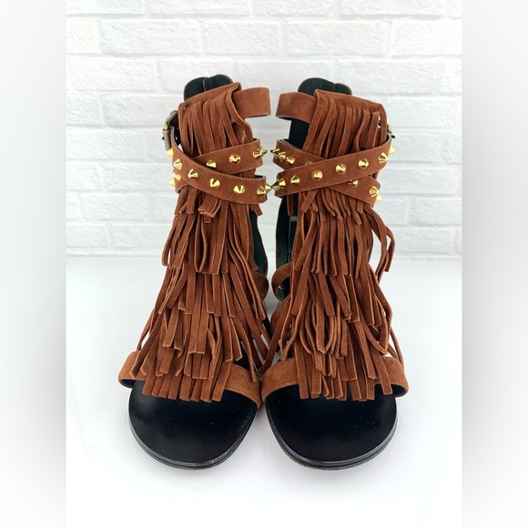 Giuseppe Zanotti Suede Studded Gladiator Sandals Brown Size 39 - Picture 4 of 16